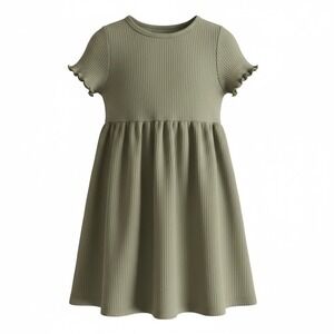 Cat & Jack Girls Light Olive‎ Ribbed Short Sleeve Dress 4T NWT